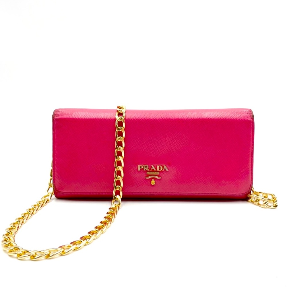 Prada Pink Saffiano Wallet on Chain